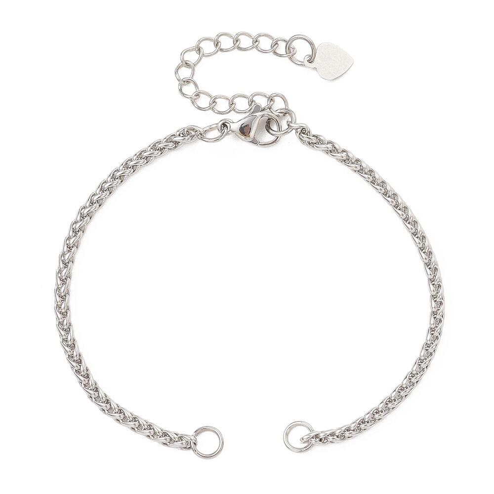 Stainless Steel Bracelet Chain Wheat 3mm 6 inch Add Connector for jewellery making