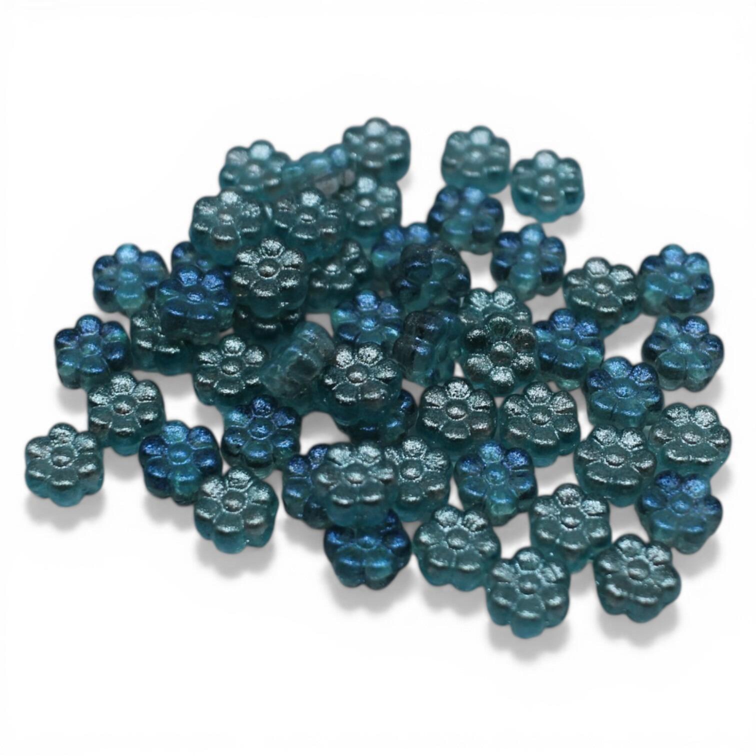 Czech Flower 8mm Aqua 20pcs for jewellery making