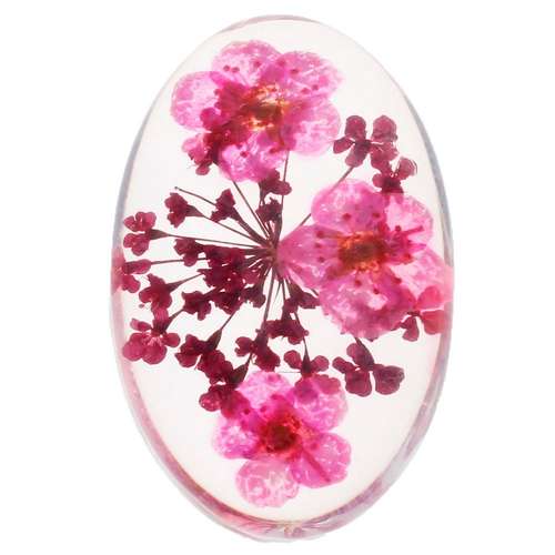 Everbloom Cabochon Oval 30x20mm - Dark Pink Flowers