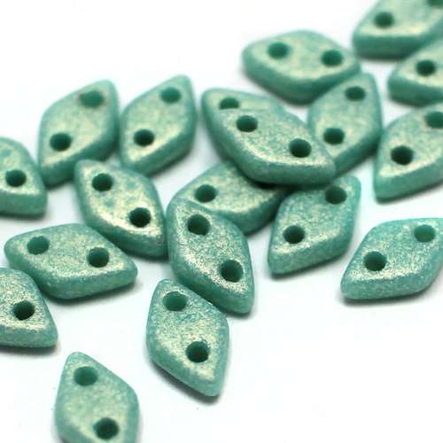 Czech glass glass beads sueded gold turquoise — pack of 60, high-quality two-hole beads ideal for jewelry making, bead weaving, and crafts