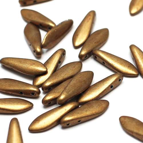 5x16mm Czech glass glass beads metallic ceylon yellow — high-quality two-hole beads ideal for jewelry making, bead weaving, and crafts