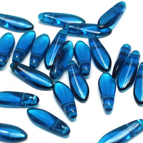 5x16mm Czech glass glass beads capri blue — high-quality two-hole beads ideal for jewelry making, bead weaving, and crafts
