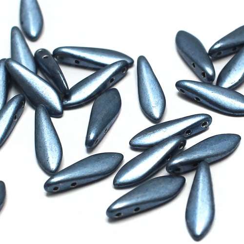 5x16mm Czech glass glass beads metallic neutral grey — high-quality two-hole beads ideal for jewelry making, bead weaving, and crafts