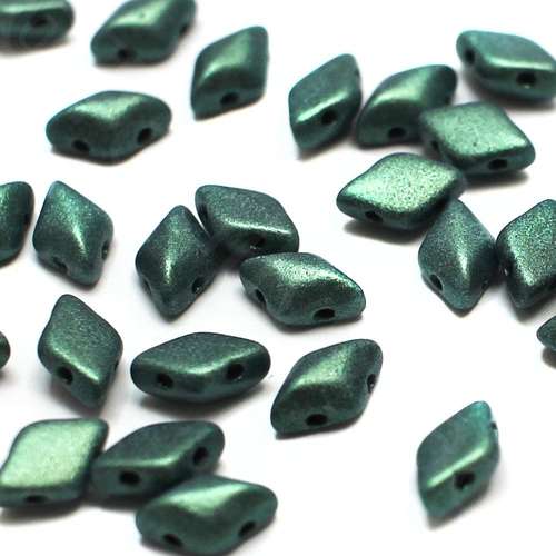 8x5mm 10g Czech glass Rulla beads metallic suede lt green — two-hole beads for jewelry making and bead weaving