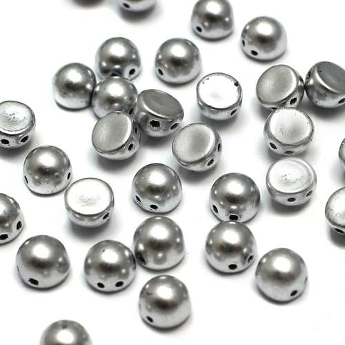7mm Czech glass glass beads matte metallic silver — pack of 25, high-quality two-hole beads ideal for jewelry making, bead weaving, and c…