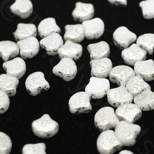 10g Czech glass Rulla beads silver splash white — two-hole beads for jewelry making and bead weaving