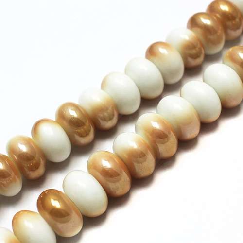 Ceramic Rondelle - 16x9mm - White with Beige