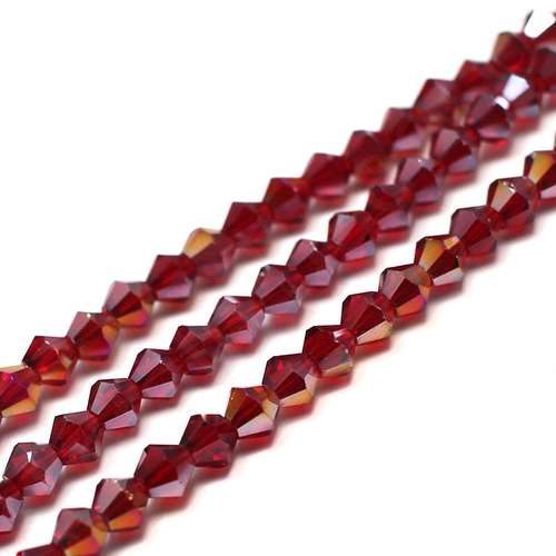 4mm crystal bicone beads dark red ab — AB finish, faceted for jewelry making and beadwork
