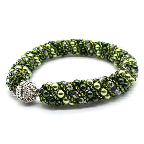 Russian Spiral 2 Necklace Bracelet olive bracelet making kit — DIY set with beads and instructions for creating handmade jewelry