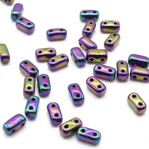 6x3mm Czech glass glass beads iris purple — pack of 50, high-quality two-hole beads ideal for jewelry making, bead weaving, and crafts