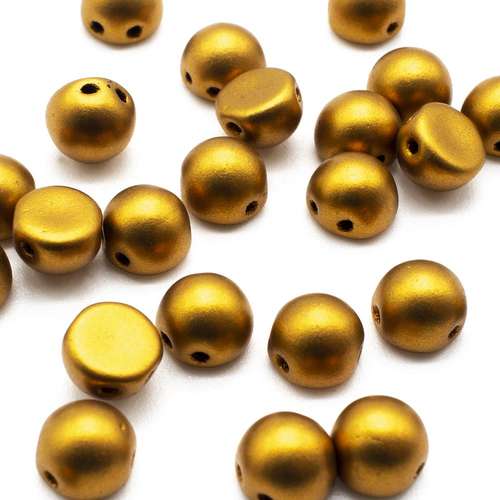 7mm Czech glass glass beads mat metallic goldenrod — pack of 25, high-quality two-hole beads ideal for jewelry making, bead weaving, and…