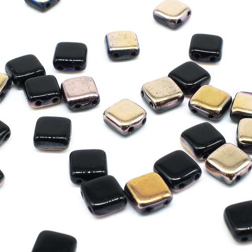 6mm Czech glass glass beads half jet apollo — pack of 25, high-quality two-hole beads ideal for jewelry making, bead weaving, and crafts