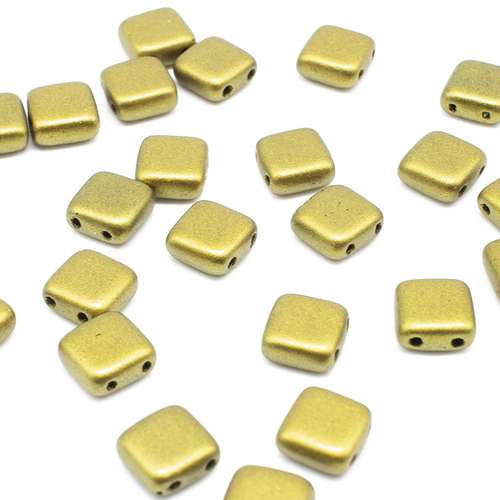 6mm Czech glass glass beads matte metallic azte — pack of 25, high-quality two-hole beads ideal for jewelry making, bead weaving, and crafts