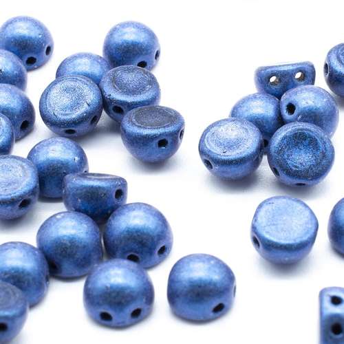 7mm Czech glass glass beads met.suede blue — pack of 25, high-quality two-hole beads ideal for jewelry making, bead weaving, and crafts