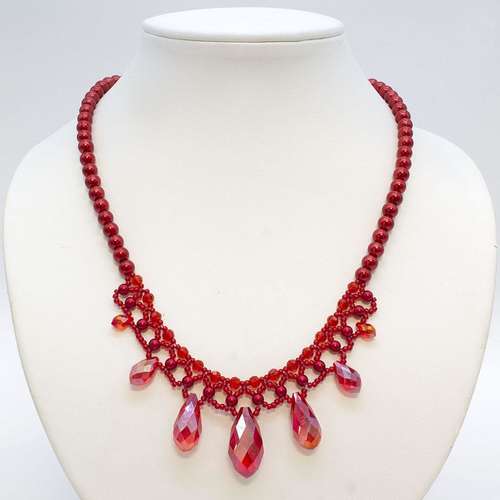 Crystal Drop Netted Necklace red necklace making kit — DIY set with beads and instructions for creating handmade jewelry