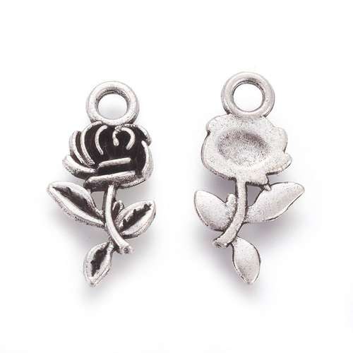 Rose flower metal charm 21mm 10pcs - Antique Silver