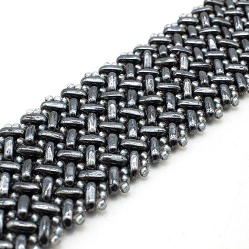 Chevron Stitch Bracelet with Czech Bars hematite bracelet making kit — DIY set with beads and instructions for creating handmade jewelry