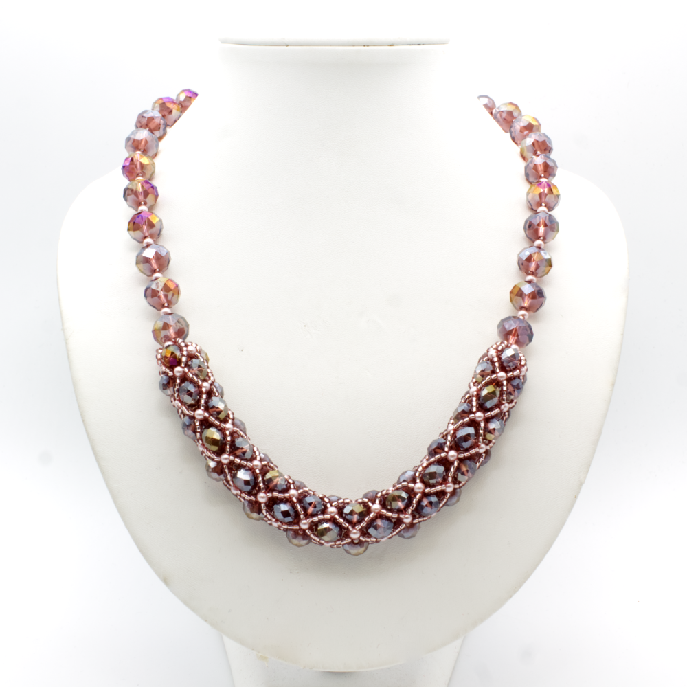 Crystal Tubular Netting Necklace amethyst necklace making kit — DIY set with beads and instructions for creating handmade jewelry