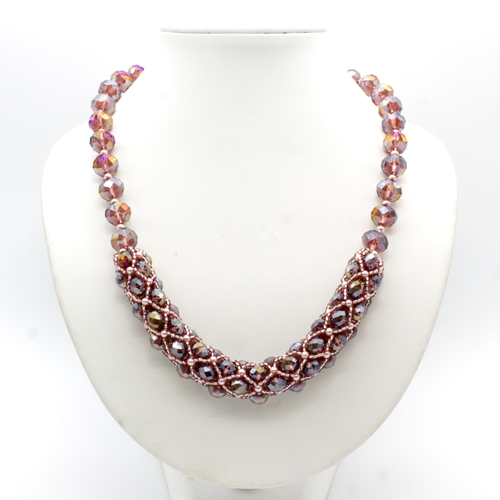 Crystal Tubular Netting Necklace amethyst necklace making kit — DIY set with beads and instructions for creating handmade jewelry