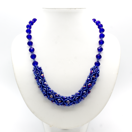 Crystal Tubular Netting Necklace blue necklace making kit — DIY set with beads and instructions for creating handmade jewelry