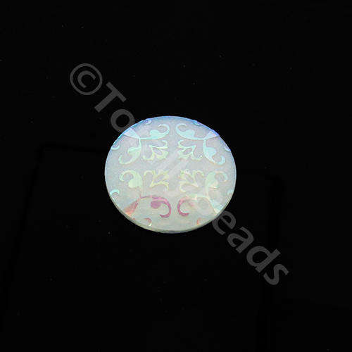 Acrylic Cabochon 20mm Disc - FleurDeLys White AB