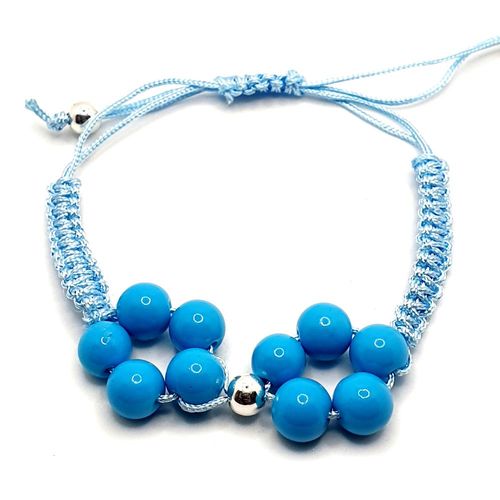 Macrame Flower Bracelet light blue bracelet making kit — DIY set with beads and instructions for creating handmade jewelry