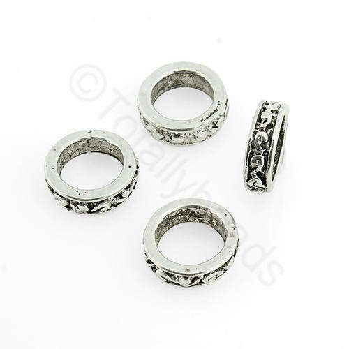 Antique Silver Rondelle - 11x3mm - Large Hole 10pcs