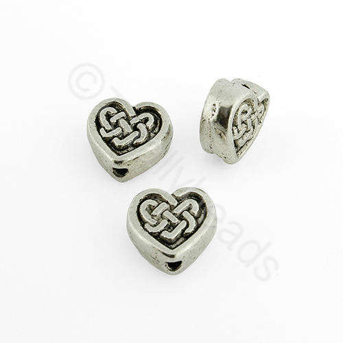 Antique Silver Bead - Celtic Heart 10mm 6pcs