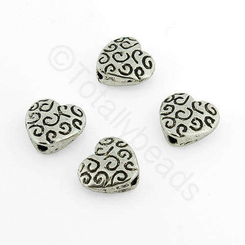 Antique Silver Bead - Squiggle Heart 10mm 6pcs