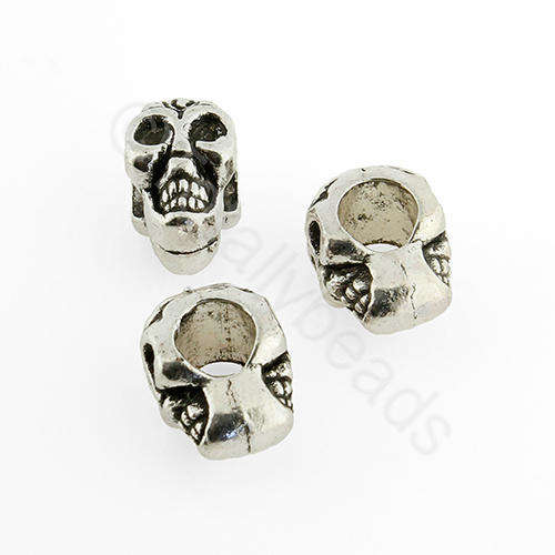 Antique Silver Metal Bead - Skull 12x9mm 10pcs