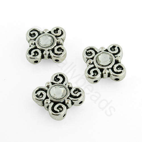 Antique Silver Metal Spacer Bar Small Crystal Square 10mm 10pcs