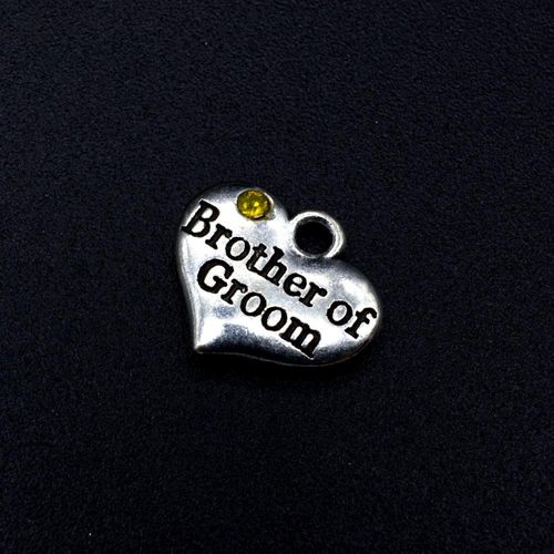 Wedding Charm Heart Antique Silver Brother of Groom Yellow 16 x 14mm for jewellery making