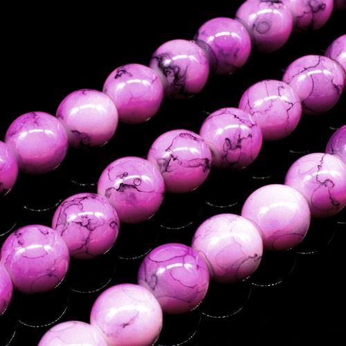 Marble Glass Beads Round 8mm - Pink