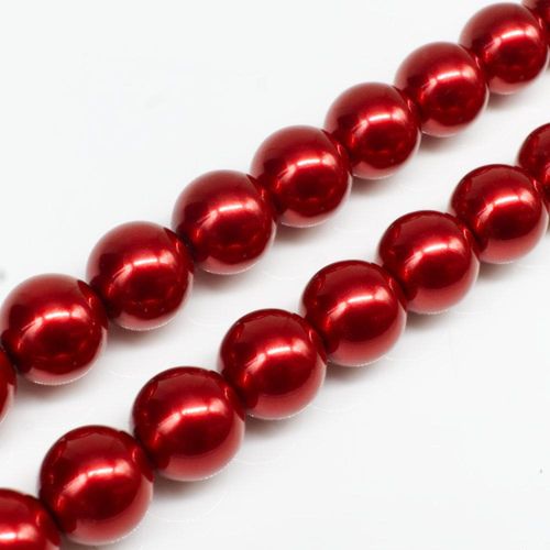 Glass Pearl Round Beads 12mm - Red
