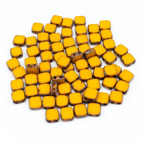 6mm Czech glass glass beads opq. yellow picasso — pack of 25, high-quality two-hole beads ideal for jewelry making, bead weaving, and crafts