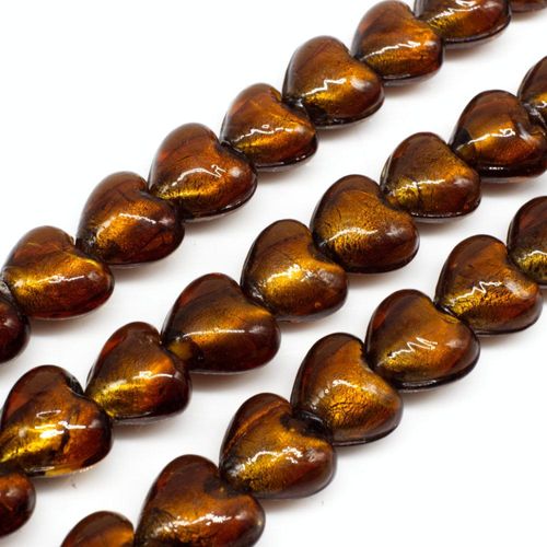 Silver Foil Heart Beads 12mm 30pcs Brown for jewellery making
