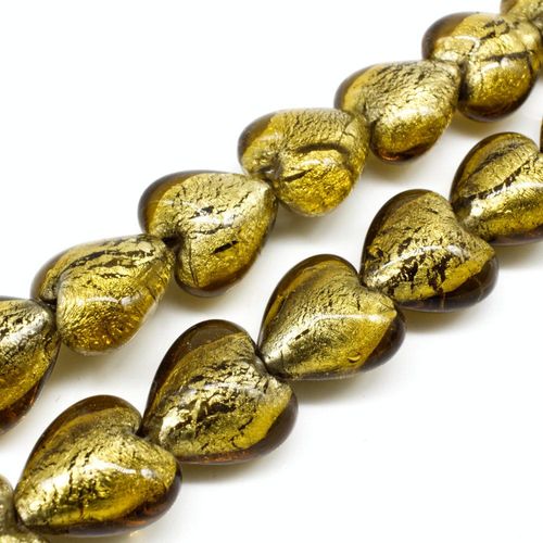 Silver Foil Heart Beads 20mm 20pcs Khaki Gold for jewellery making