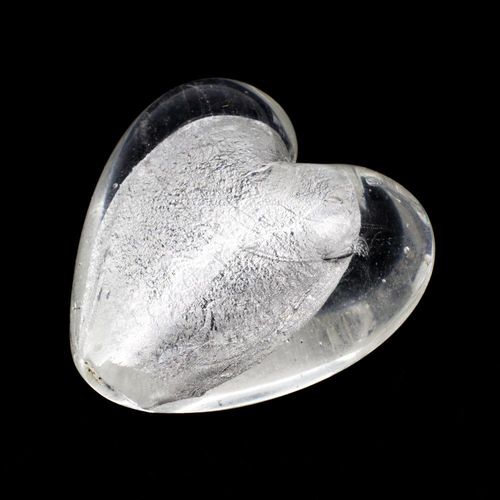 Silver Foil Heart Beads 35mm Clear White 1pc for jewellery making