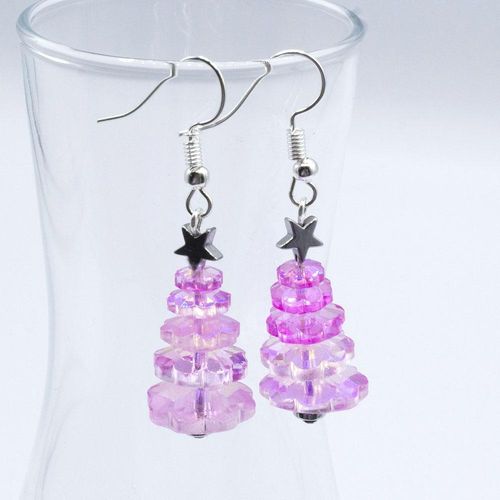 Margarita Christmas Tree Earrings Kit pink ab earring making kit — DIY set with beads and instructions for creating handmade jewelry