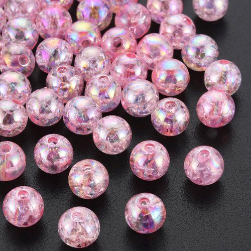 Acrylic Crackle Beads 8mm 100pcs Pink AB for jewellery making