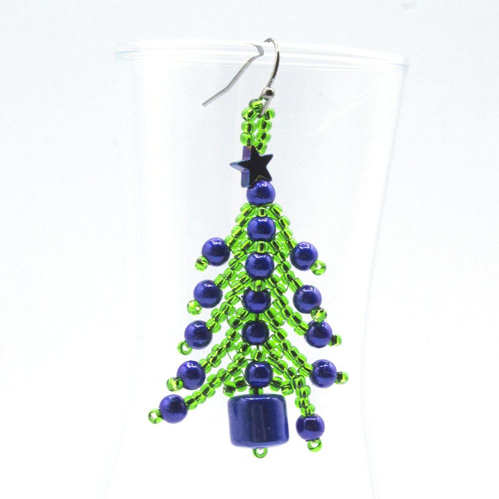 Christmas Tree Earrings Makes 6 ice blue earring making kit — DIY set with beads and instructions for creating handmade jewelry