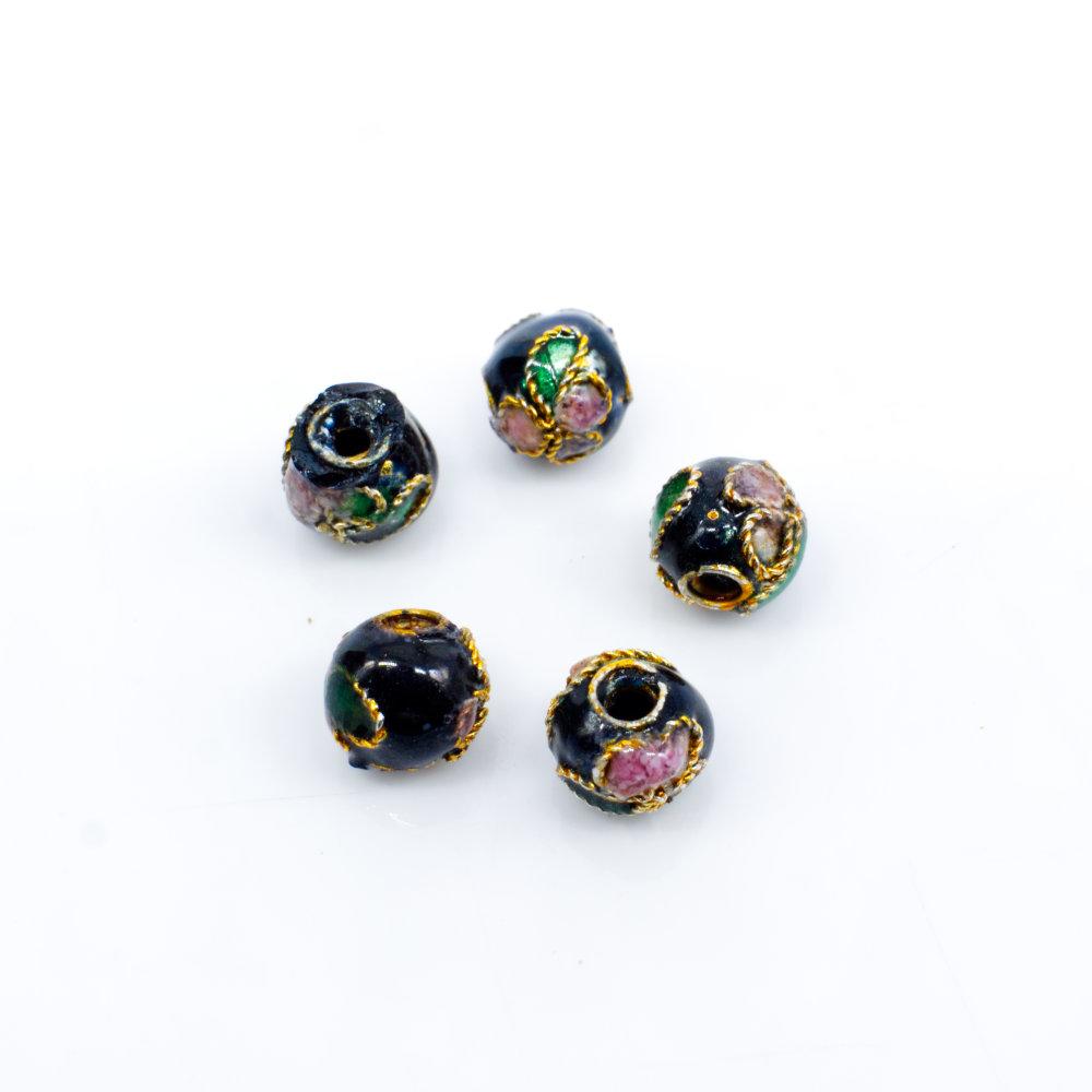 Cloisonne 6mm Round Bead Black 1pc for jewellery making