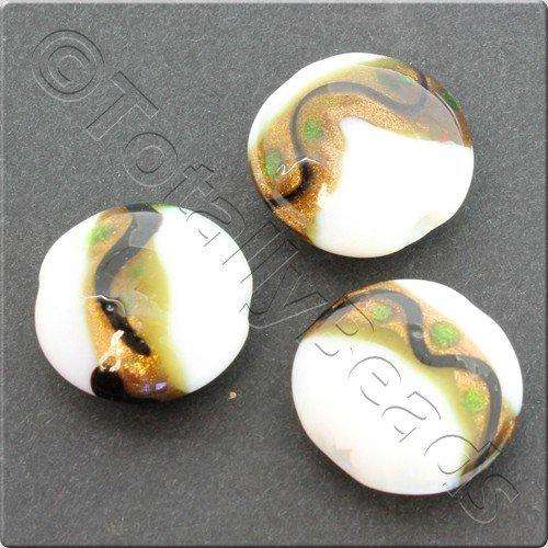 Lampwork Glass Bead Round 20mm - White Pattern