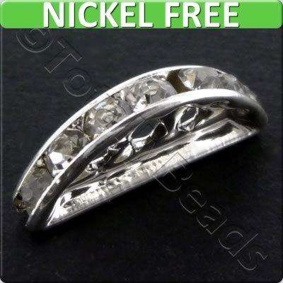 Crystal Diamante Spacer - Half Moon 3 Hole 19mm - Silver 5pcs