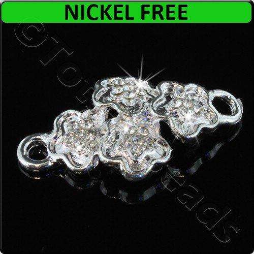 Silver Metal Connector 4 Flowers Crystal 28x16mm 2pcs