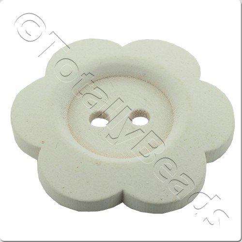 Wooden Flower Button 50mm - White