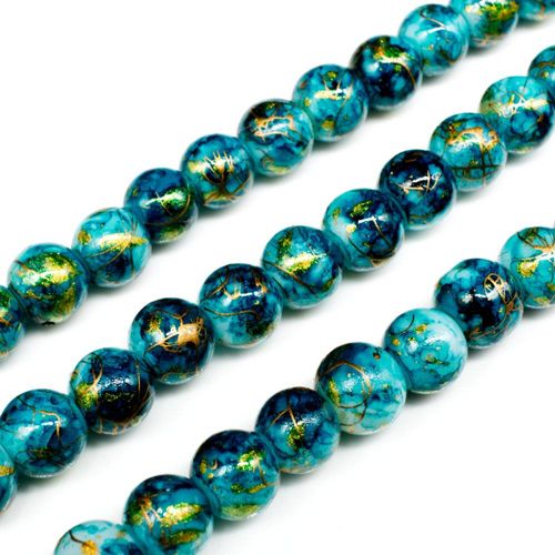 Oriental Splash Round Glass Beads 8mm Teal for jewellery making
