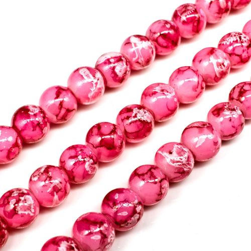 Ancient Marble Glass Beads Round 8mm Bright Pink for jewellery making