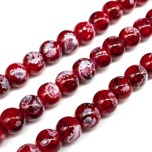 Ancient Marble Glass Beads Round 8mm Red for jewellery making
