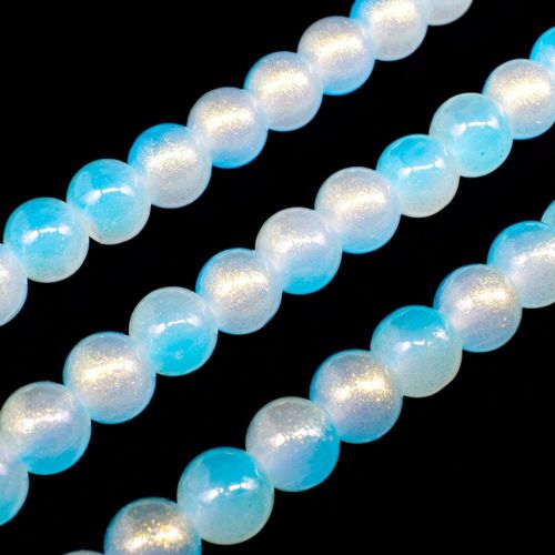Glass Jade Glitter Beads 8mm Round Aqua for jewellery making